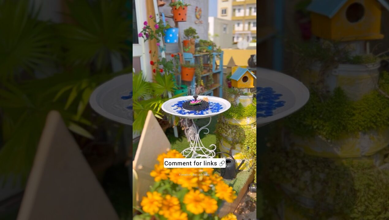 DIY garden water feature in minutes #solarfountain #solarwaterpump #gardening #shorts #birdbaths