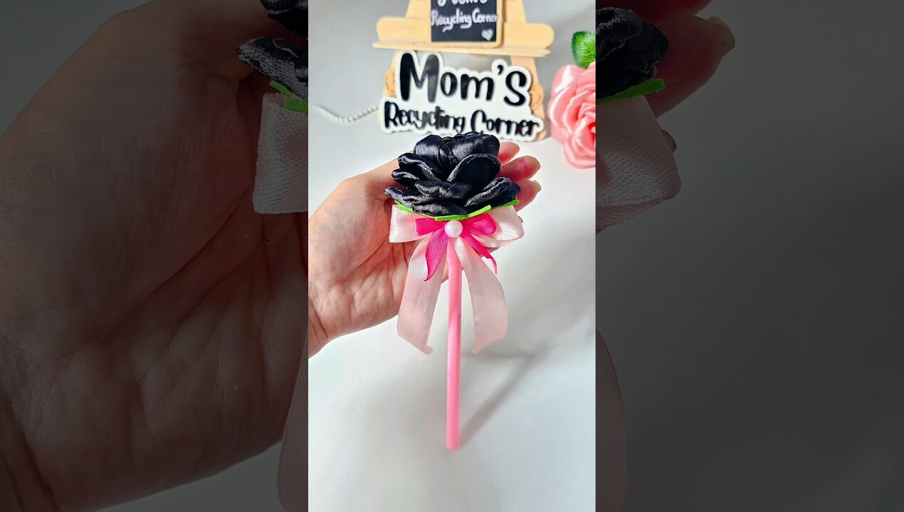 DIY Ribbon Rose Pen 🌹 Easy Cute Craft Idea #diy #shortvideo