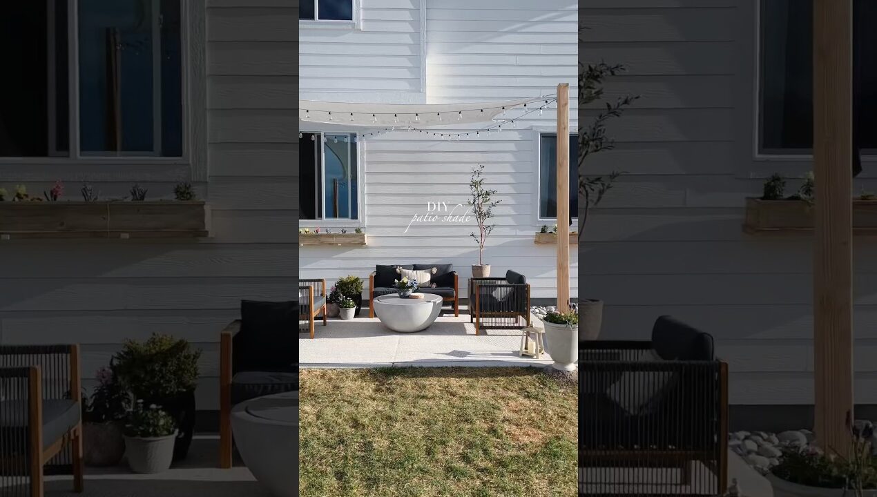 DIY canopy shade for under $100 ✨ #patio #patiomakeover