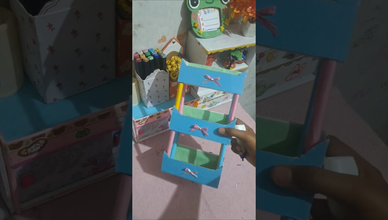 Diy cardboard shelf🎀🫧  || desk decor ideas #diy #shorts #viral #trending #craftomaniacreations