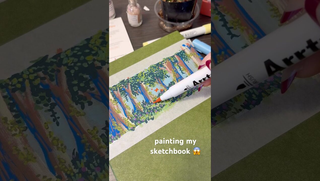 Customizing my sketchbook ✨🌳  #acrylicmarkers #diy #artprocess #drawing #forest #painting