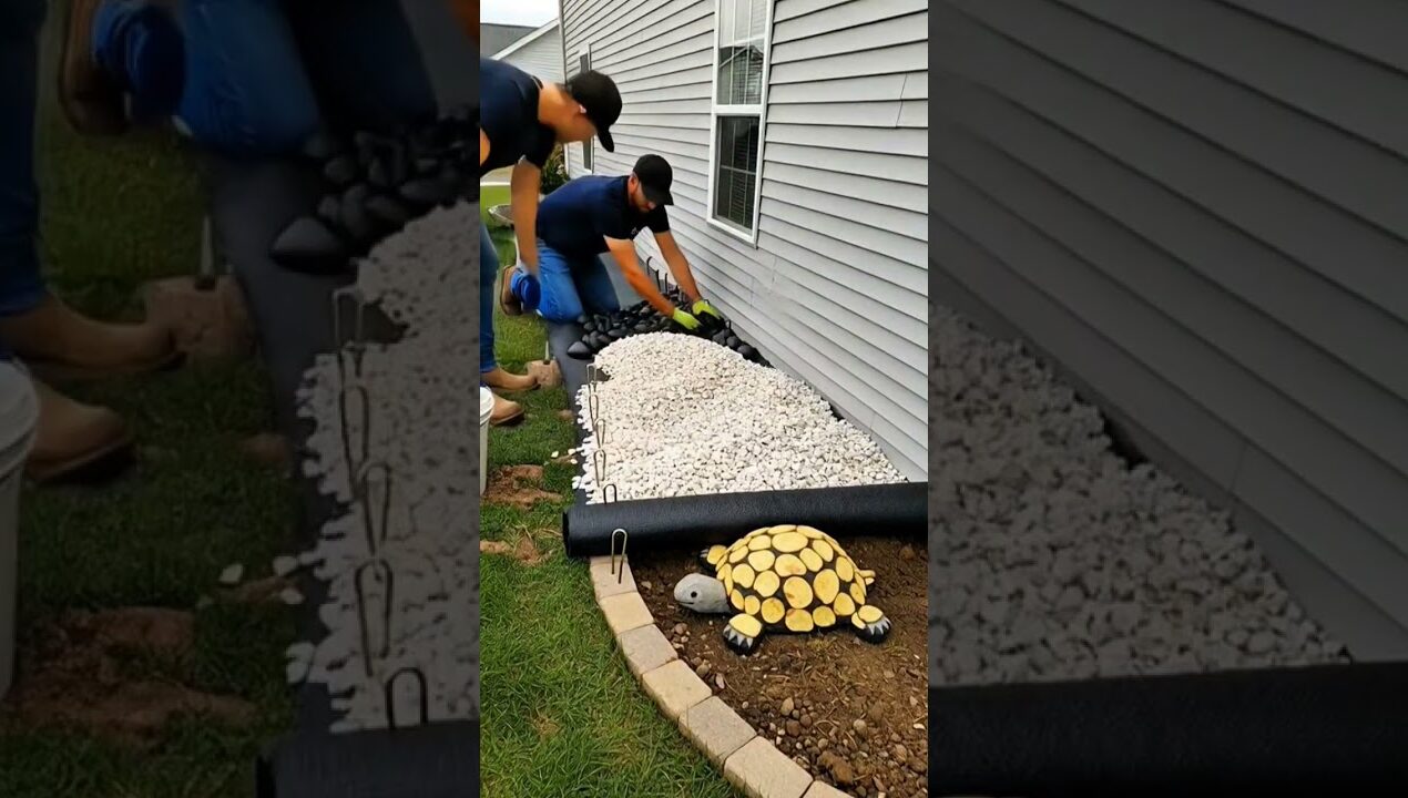 Beautiful River Rock Garden Bed Transformation 🌿 | DIY Landscaping Design#ytshorts #epoxyfloor