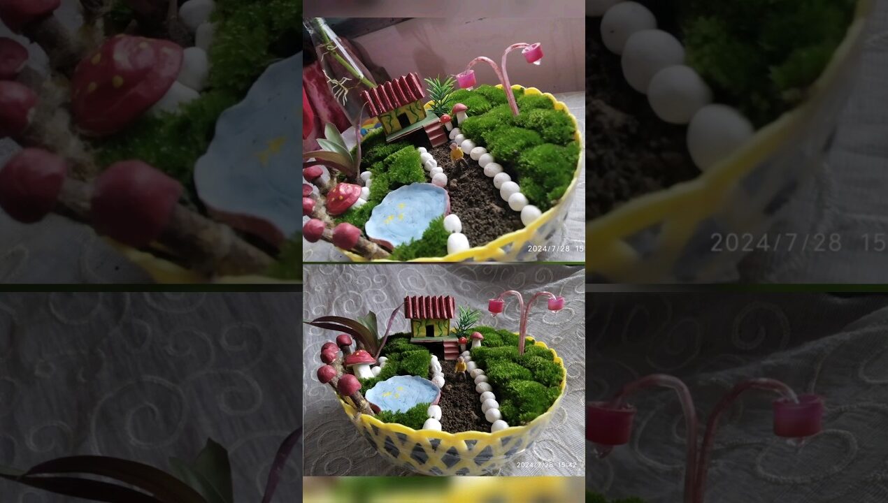 miniature garden ideas🏡🍄 | tray garden |#diy#viralvideo #trending#art#craft  #shorts#youtubeshorts