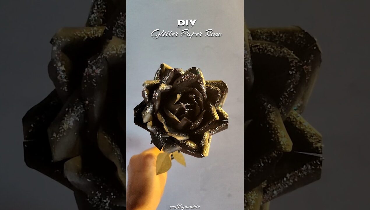 I made this beautiful gliter rose using paper #diy #craft #flower #papercraft