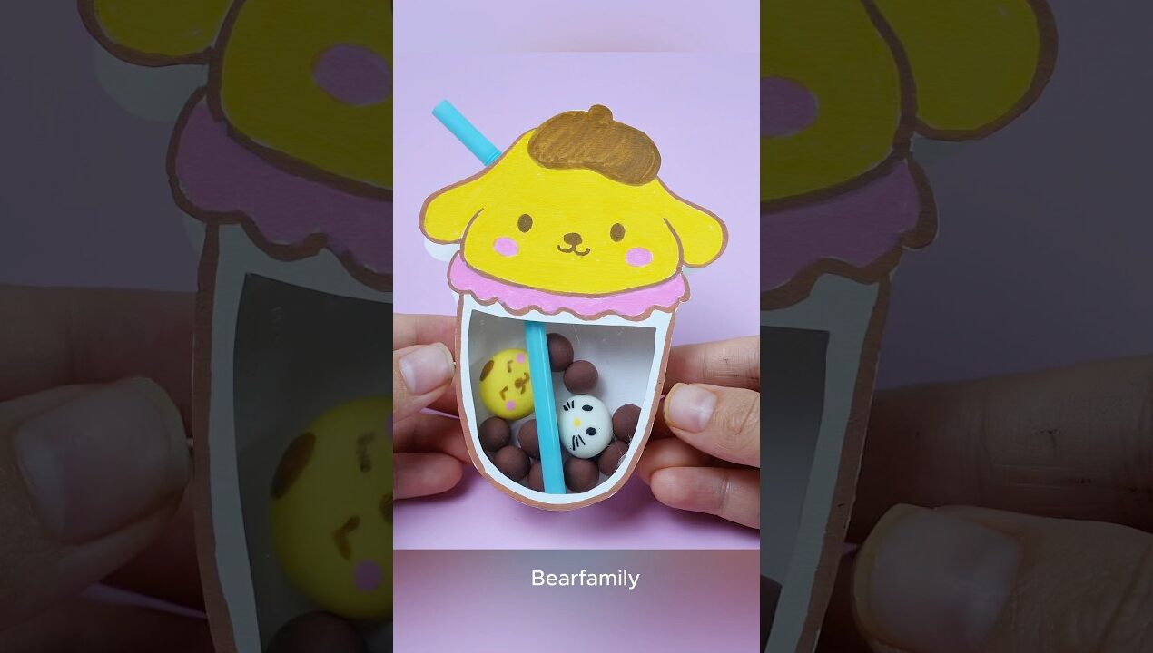 Cute Pom Pom Purin Bubble Tea 🧋 | Clay & Paper DIY | BearFamily #shorts #funny #toys #art #sanrio