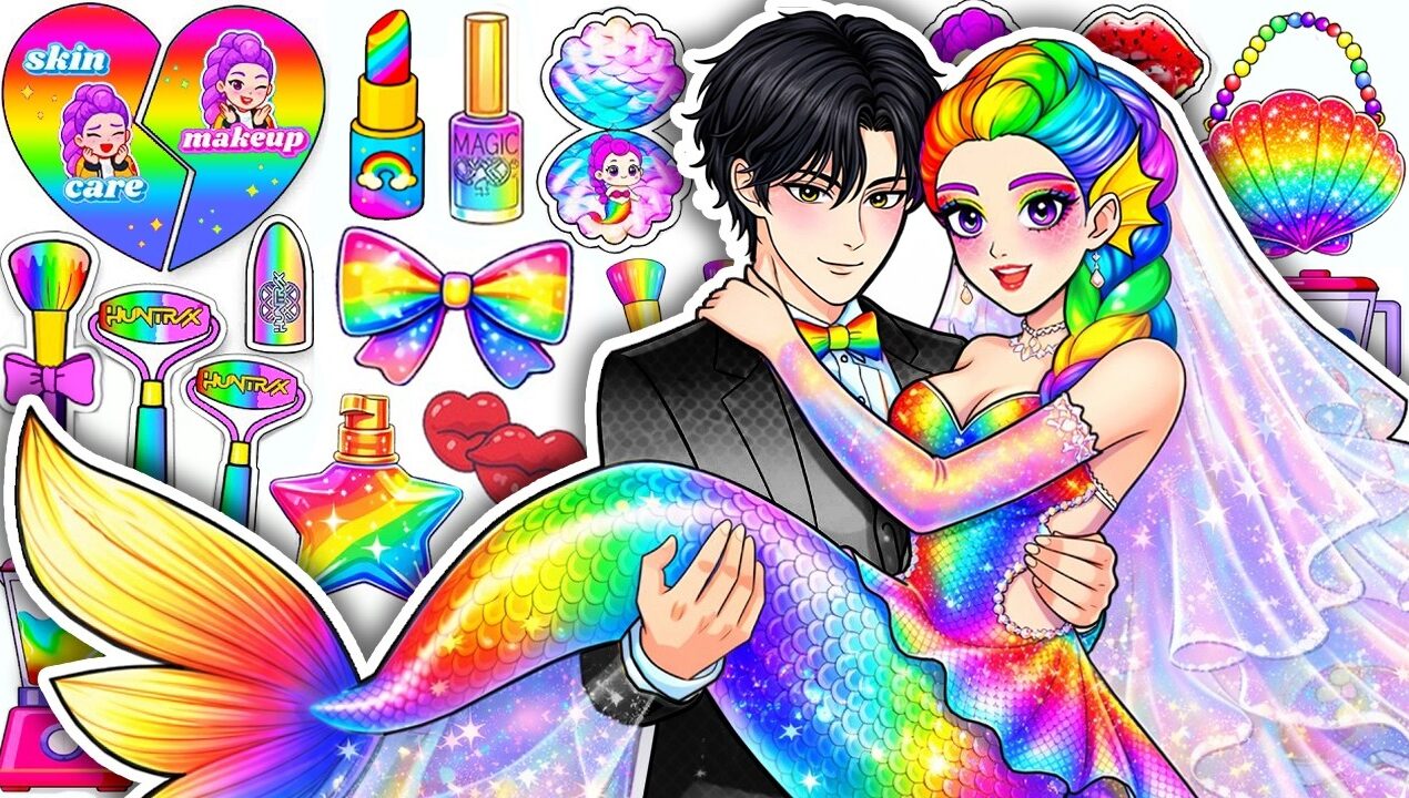 🌸Paper DIY🌸 KPOP DEMON HUNTERS Couple Rumi x Jinu Colorful Hair Skincare + Makeup 💄 Mermaid Glow Up!