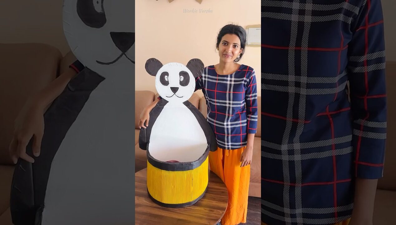 പാണ്ട 🐼| Panda Basket Making DIY With Waste Cardboard 🧺✨