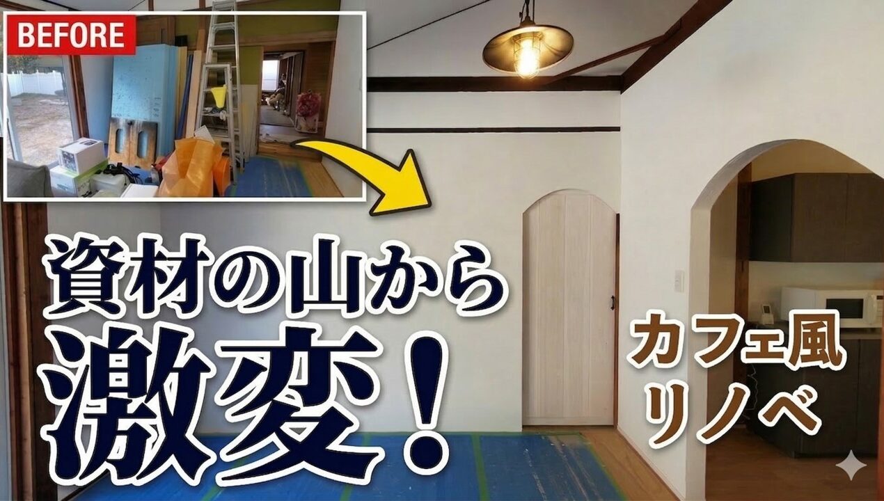 【DIY】無垢杉でアーチ扉を自作！資材だらけの部屋をカフェ風にリノベしてみた