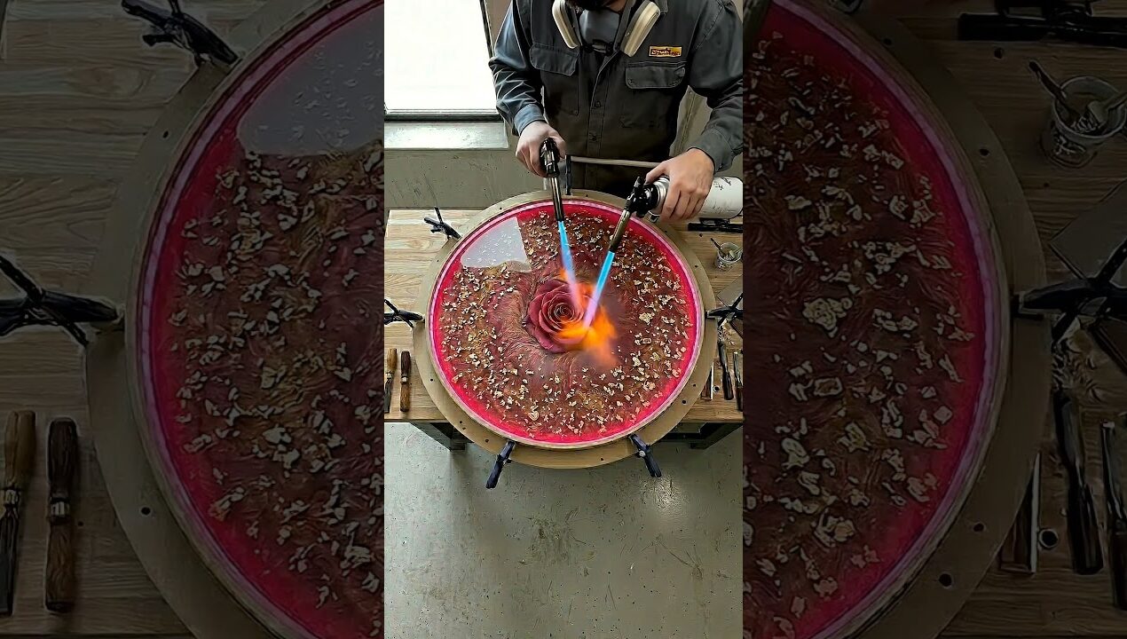 SATISFYING Glowing Rose Epoxy Table Pour! 🌹 DIY Resin Art
