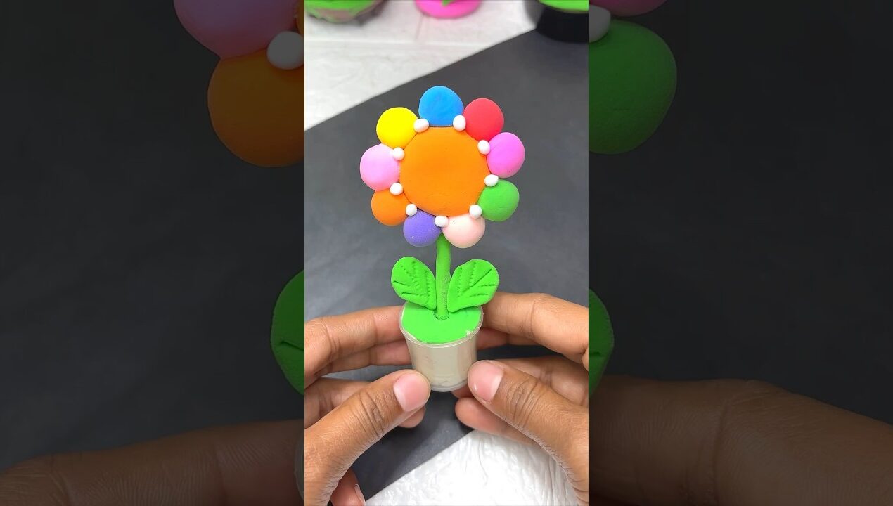 Diy Clay colorful sunflower 🌻 show piece for kids  #diy #clayart #kidsvideo #craft #kids #shorts