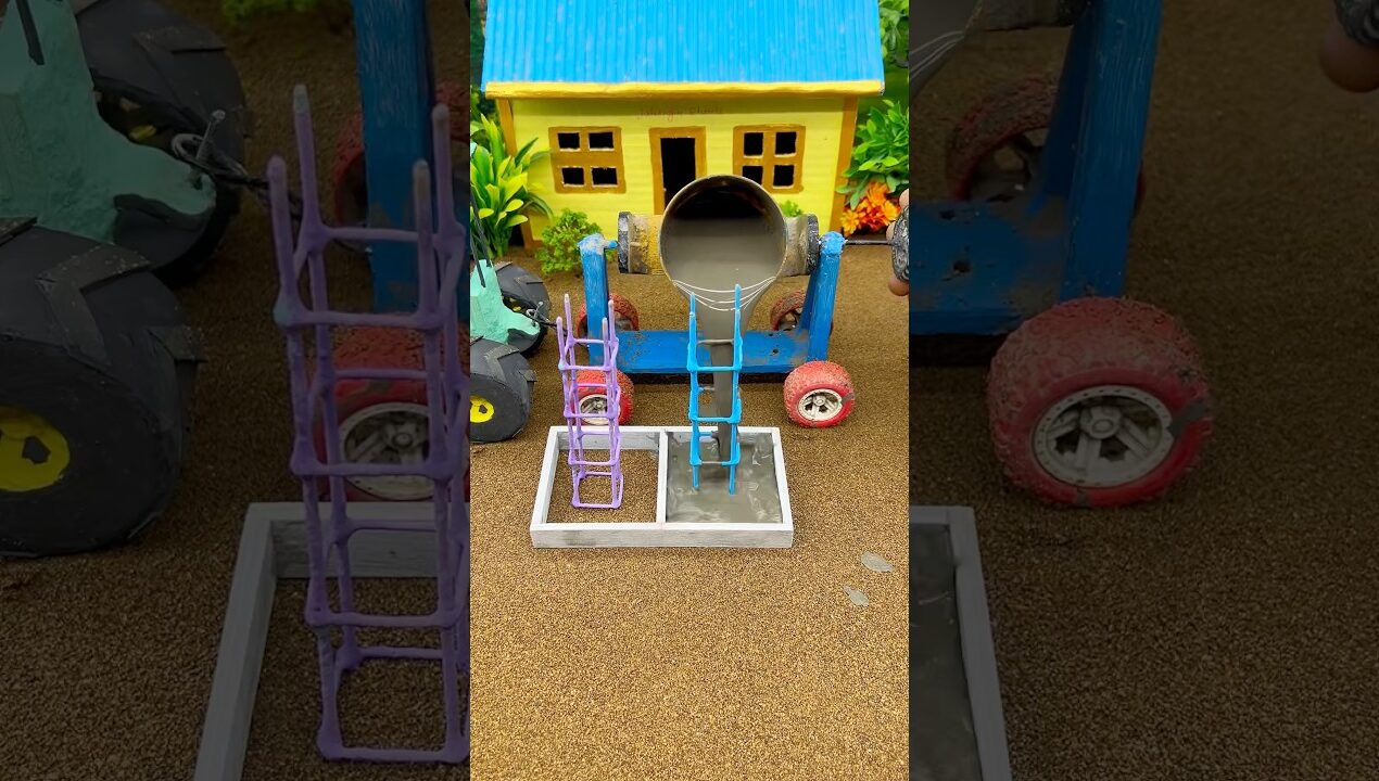 😱 Amazing Mini Tractor Making Cement Pillar | DIY Real Working Construction Machine 🚜 #shorts