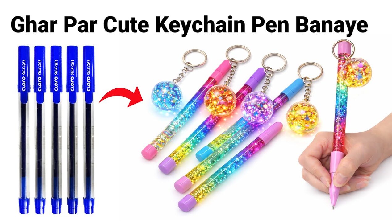 How to make Glitter Pen Keychain from waste materials/DIY gift Keychain/PenKeychaindiy/penDecoration