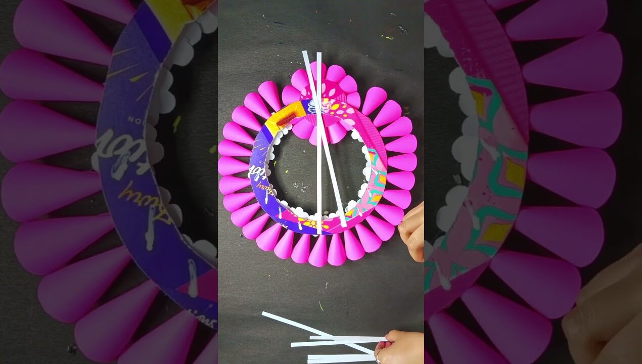 Beautiful wall hanging idea with colour paper🤩🩷#diy #craft #homedecor #shorts #wallhanging #trending
