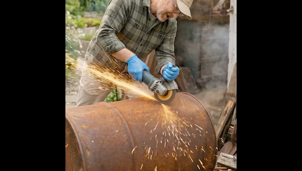 Rusty barrel makeover into a flower pot 🌷#diy #garden