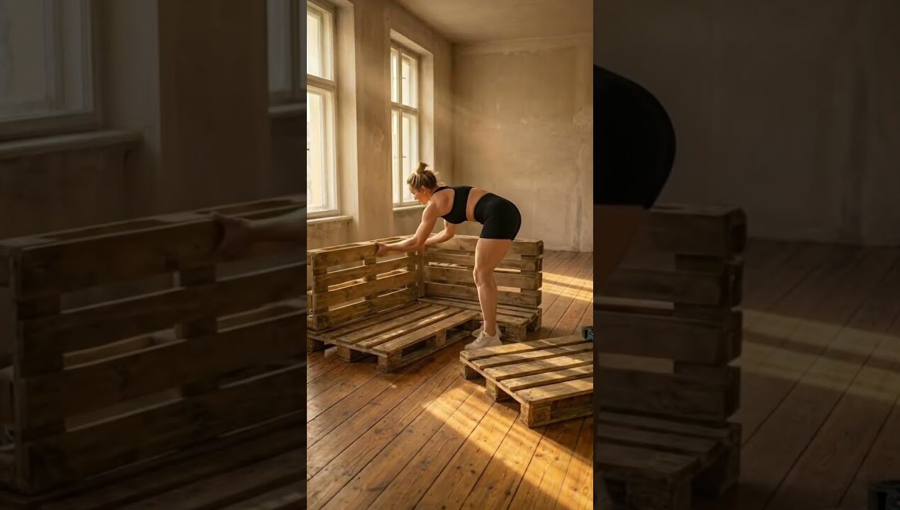 Built a couch from pallets… and it looks AMAZING 😳🔥Would you try this DIY? 🪵✨