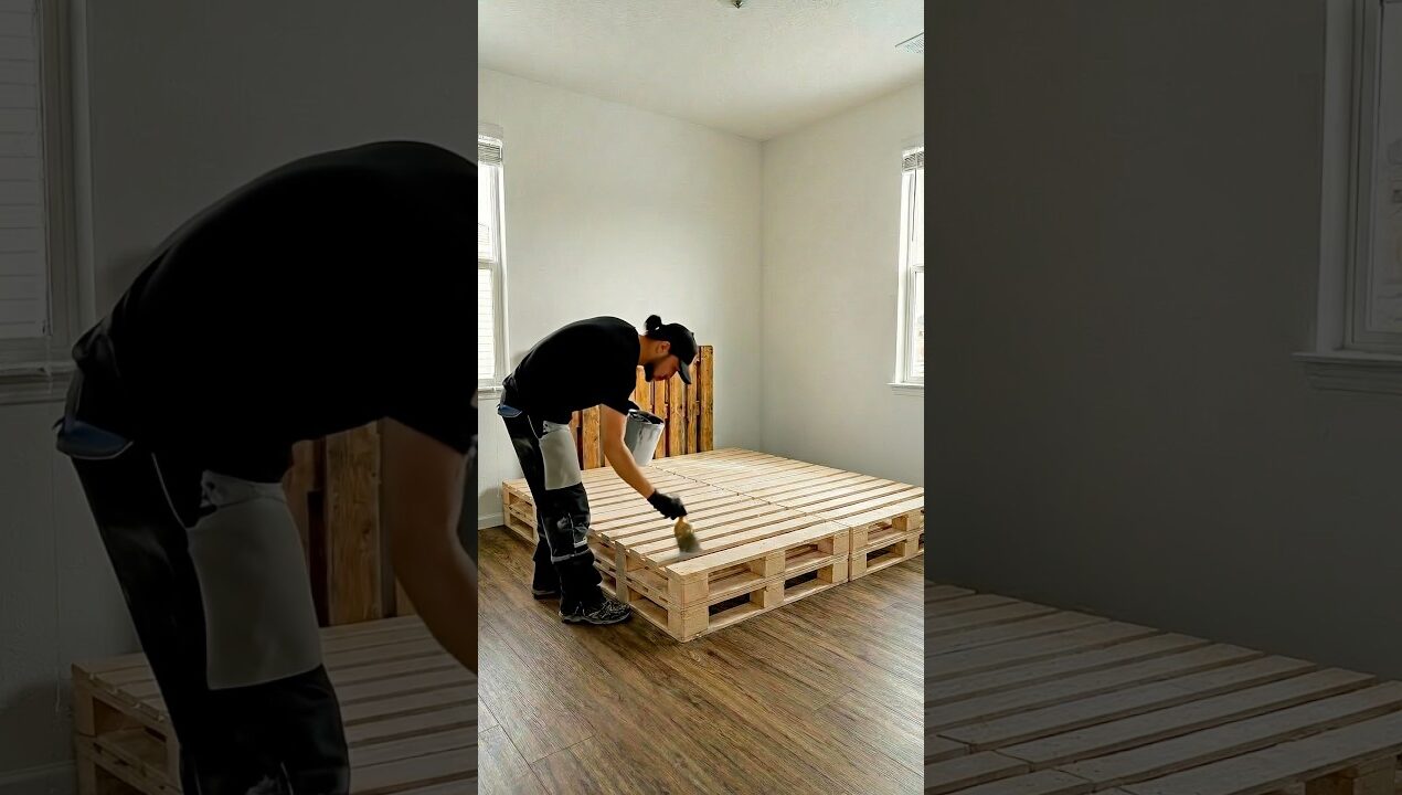 Pallet bed glow-up nobody expected #beforeandafter #diy