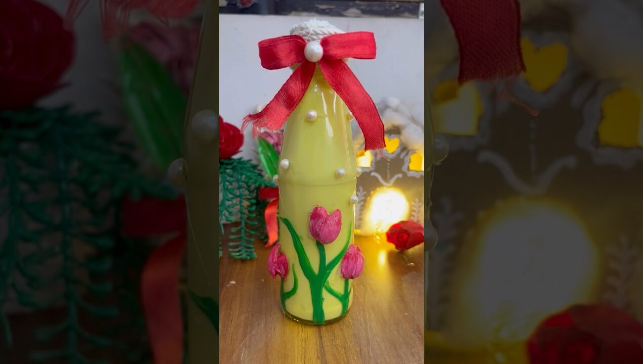 DIY Bottle Art with Pista Shell Tulips | Home Decor Idea#diy#shorts #viralshorts #handmade#craft#yt