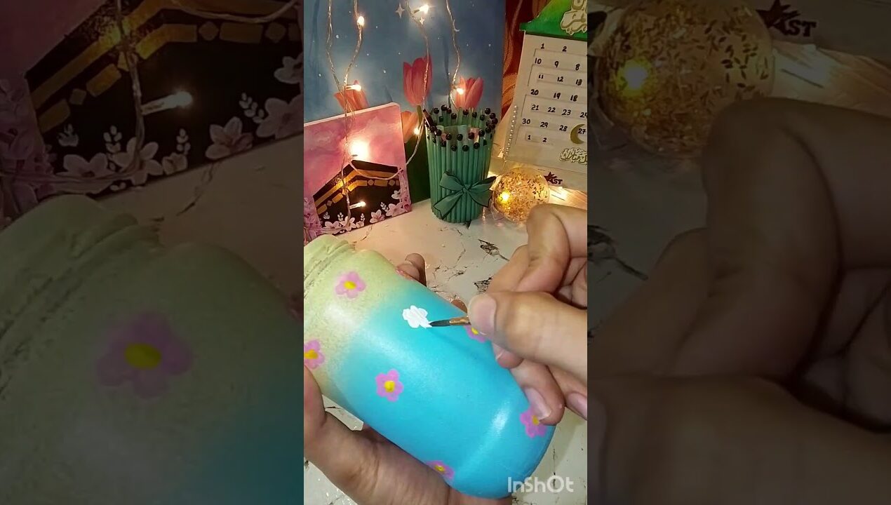 DIY Painted Jar ✨ | Aesthetic Brush Holder 💙 Easy Craft Idea#art #diy #painting #handmade #craft
