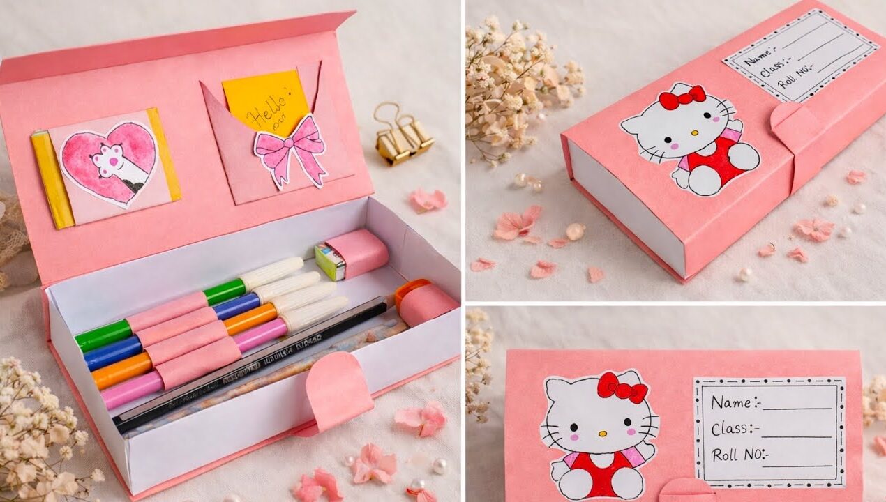 DIY Cute Hello Kitty Pencil Box 🎀 | Easy Back to School Craft Idea 2026 | Aesthetic Organizer
