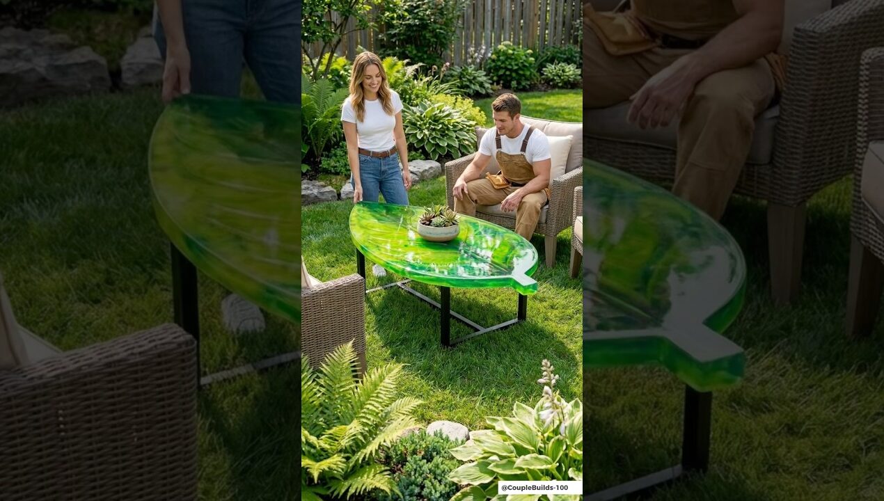 We Made an Awesome Leaf Table 🌿✨ #epoxy #diy #art #shorts