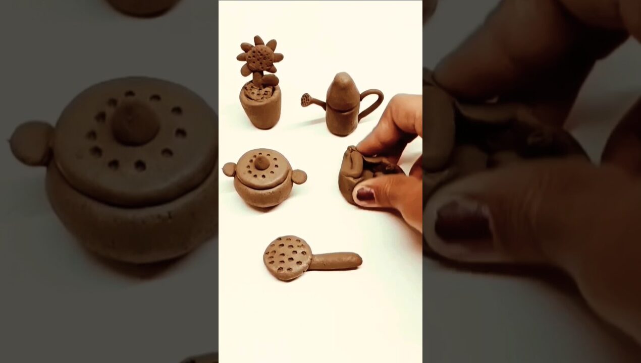 diy miniature mini clay kitchen set #viral #art #clay #claycookware #diy #shorts #trending #ytshorts