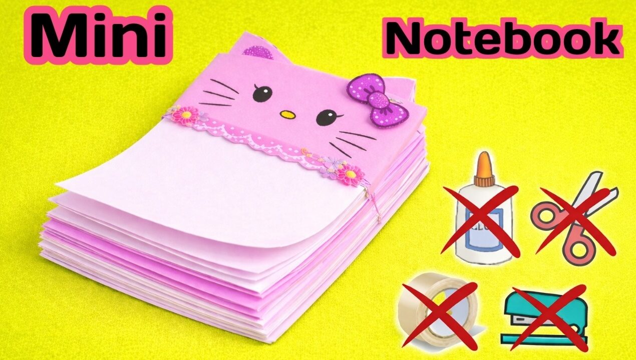 Hello kitty mini notebook|DIY mini notepad|No glue mini notebook|Paper craft without glue|Origami