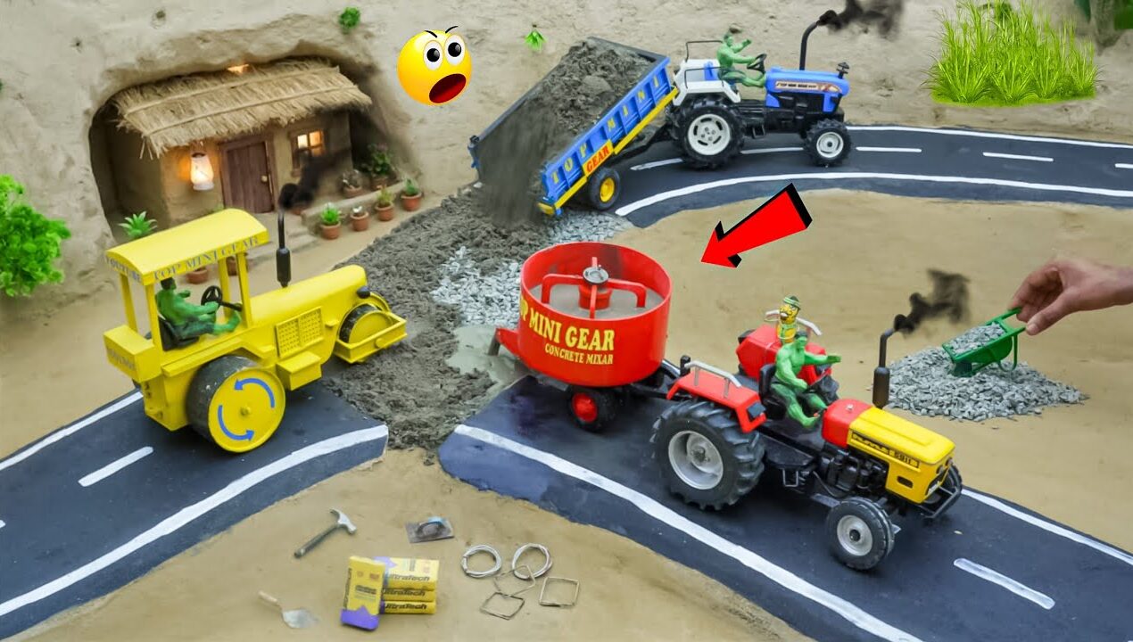 DIY Mini Tractor, Mixer Machine & Road Roller Making Real Concrete Road science project|@topminigear