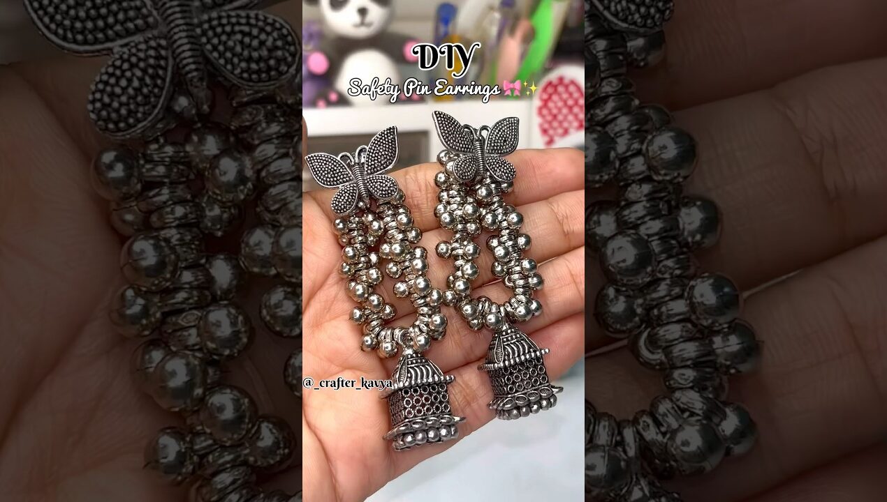 DIY Safety Pin Earrings🧷#shorts #diy #hack #earrings #handmade #jewellery @CrafterKavya