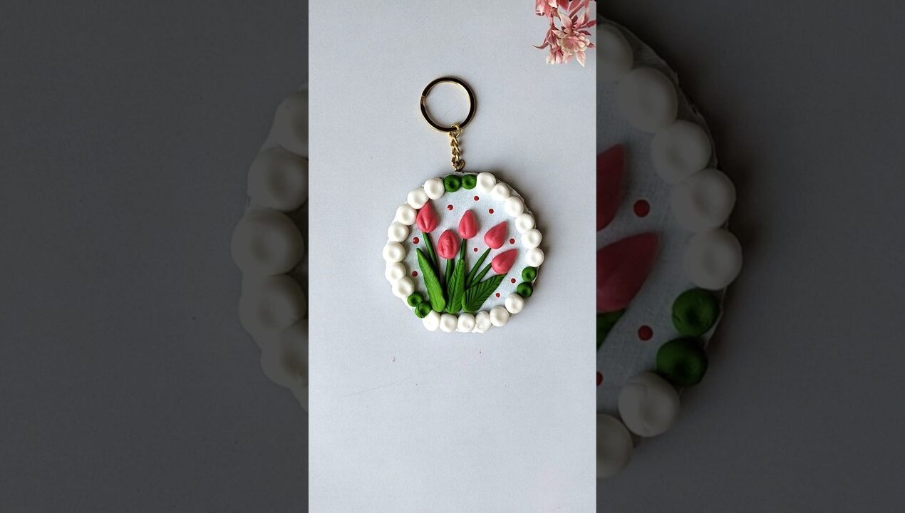 DIY Make Waste Cartdboard Clay flower Keychain | Clay Tulips Flower #diy #artandcrafts #clay #shorts