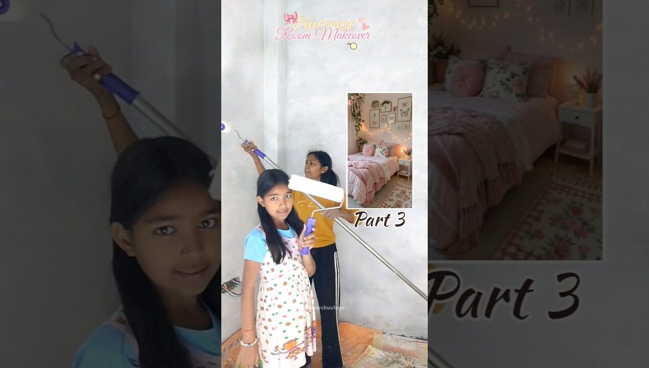 😭🪷✨Paint & DIY Stool || Aesthetic Room Makeover Series Part 3🌻🥹#minivlog #ytshorts