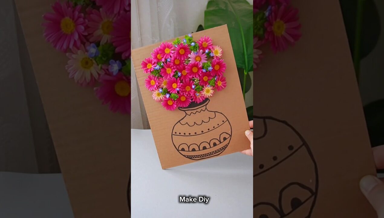 How to make 3D Flower Vase at home | DIY Cardboard Craft Idea #Shorts #flowercraft #diy #viralvideo