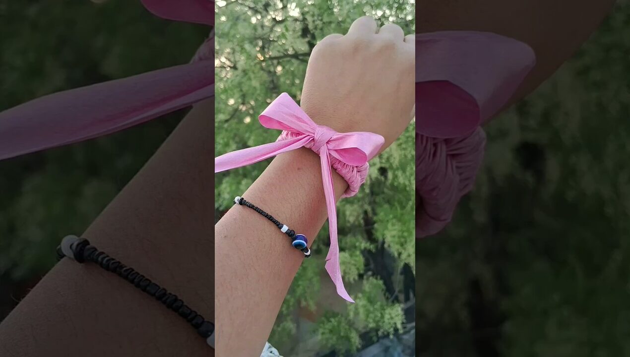 Let's try hand bracelet with paper ribbon 🎀 #diy #handmade bracelet #viral shorts