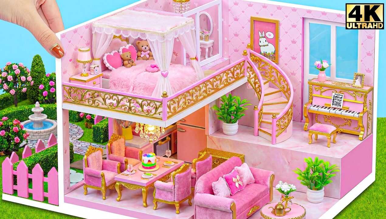 Make Rainbow Staircase Dream House with Cozy Pink Bedroom and Mini Piano 🌈🎀 | DIY Miniature House