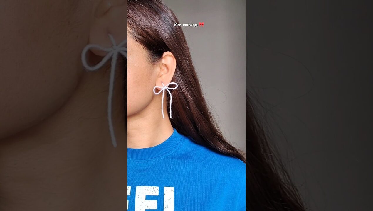 Bow earrings 🎀 from yarn #shorts #youtubeshorts #viralvideo #trending #diy #earrings #ashortaday
