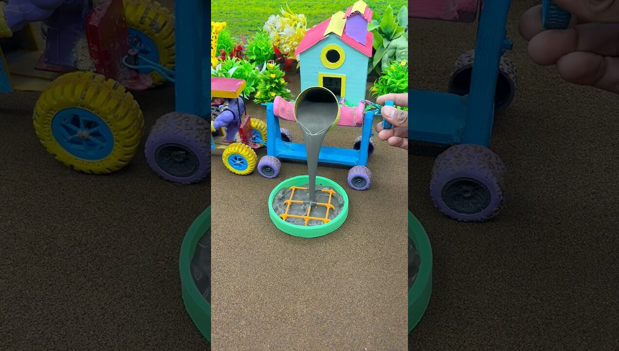 😱 Amazing Mini Tractor Making Cement Pillar | DIY Real Working Construction Machine 🚜 #shorts