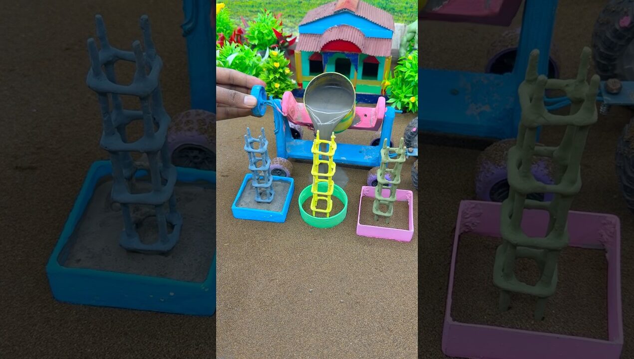 🚜🏗️ Mini Tractor Making Cement Pillar | Amazing DIY Real Working Construction Machine 🚜 #shorts