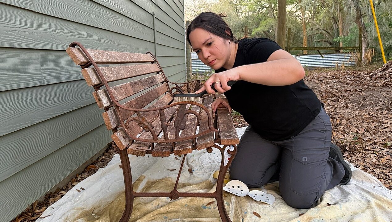I saved this ugly patio bench
