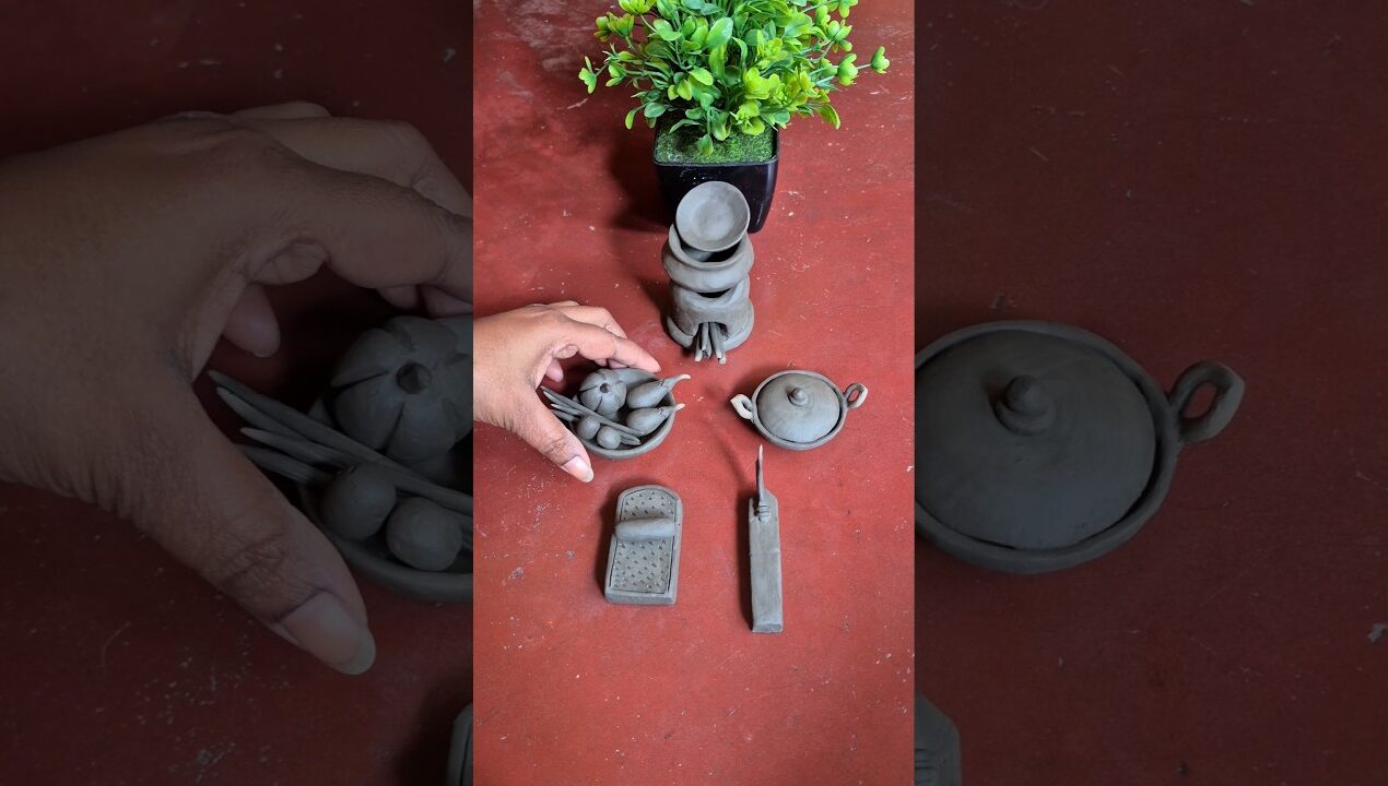 Making Mini Clay Cooking Pots & Vegetables #shorts