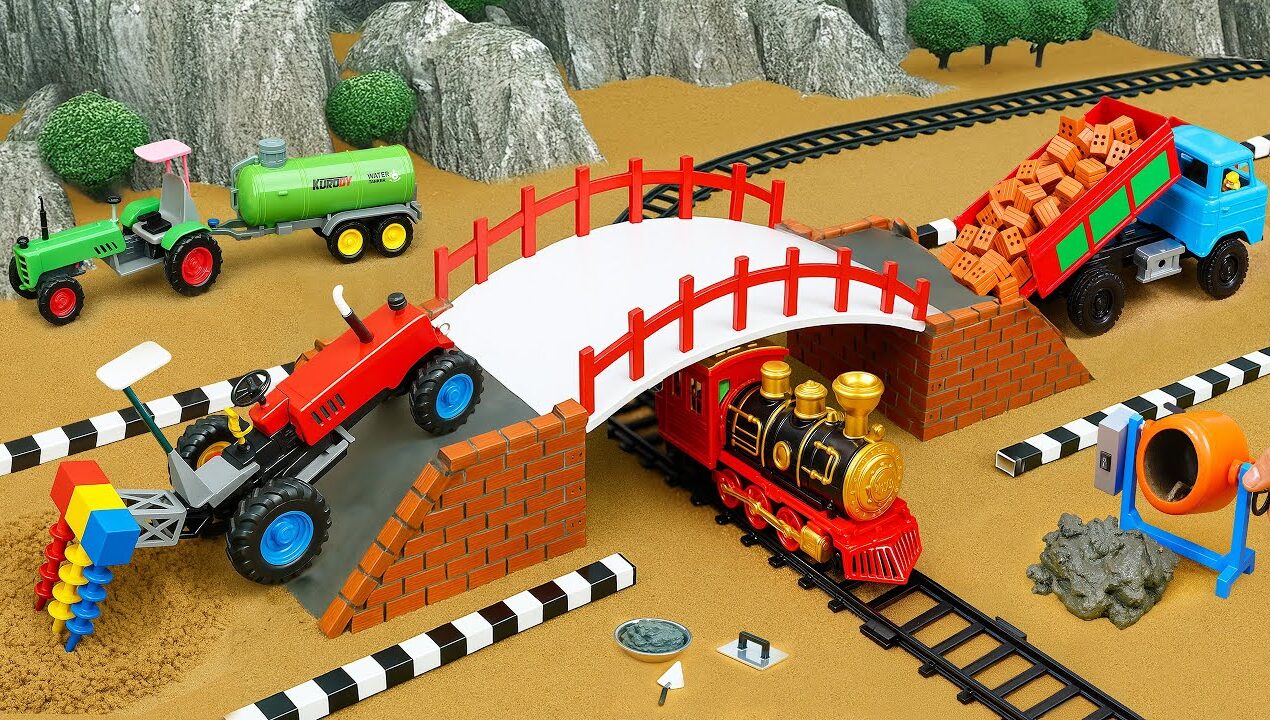 DIY Mini Truck Builds Brick & Metal Railing Bridge | Fun Construction Science Project