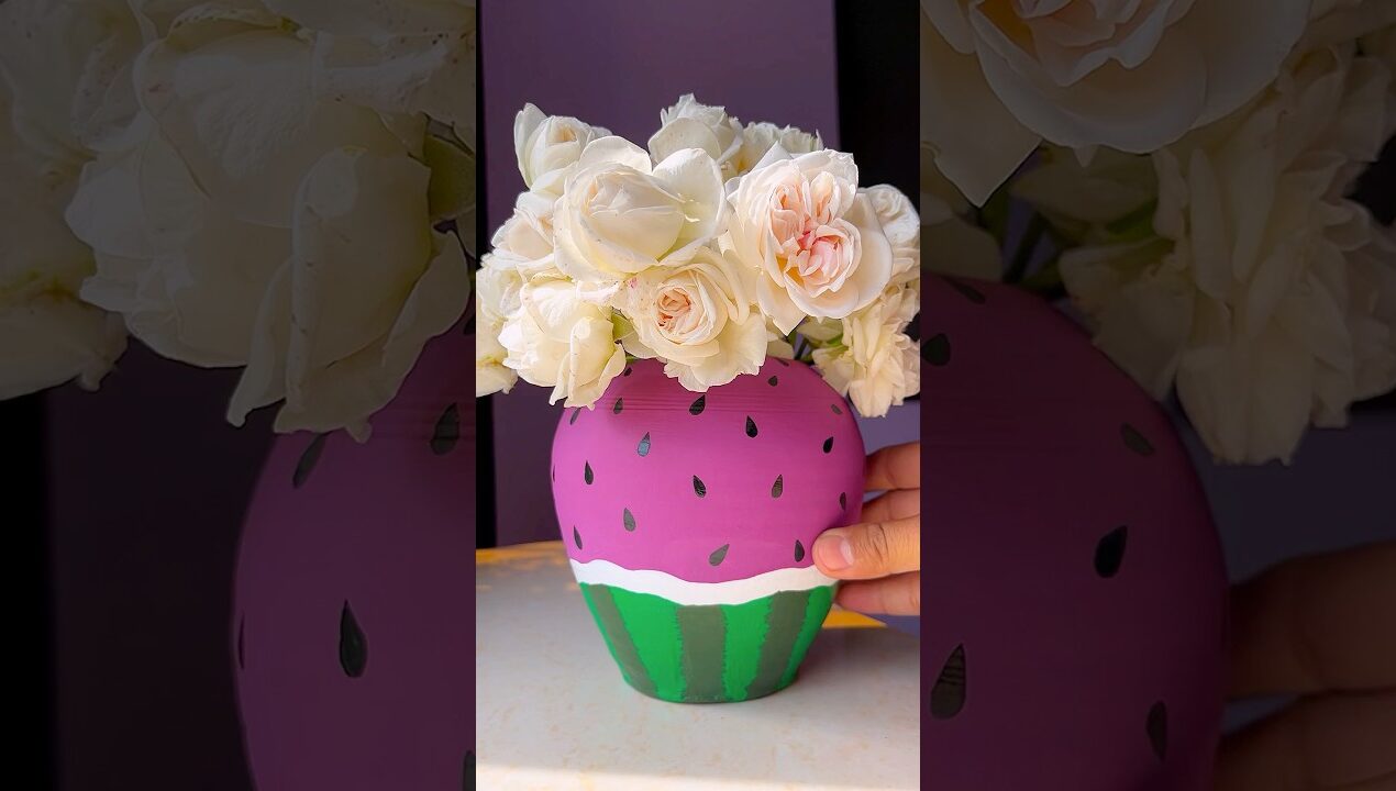Diy pot painting idea 🍉#diy #art #ytshorts #painting #watermelon #trending #viral #potpainting