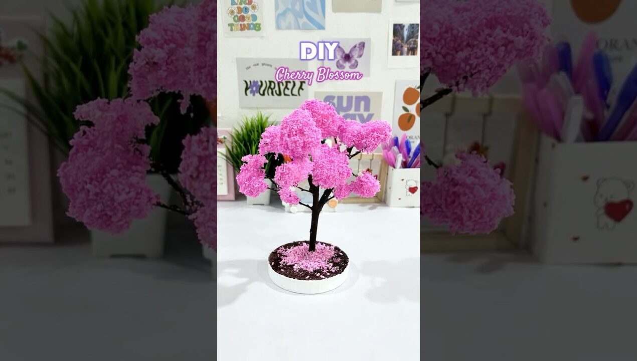 DIY Super Clay Cherry Blossom #diy #aesthetic #superclay #pinterest #shorts #viral #minitree #craft
