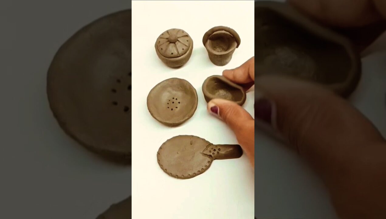 diy miniature mini clay kitchen set.🌲 #viral #clay #creativeclayideas #claycookware #viralshorts#diy