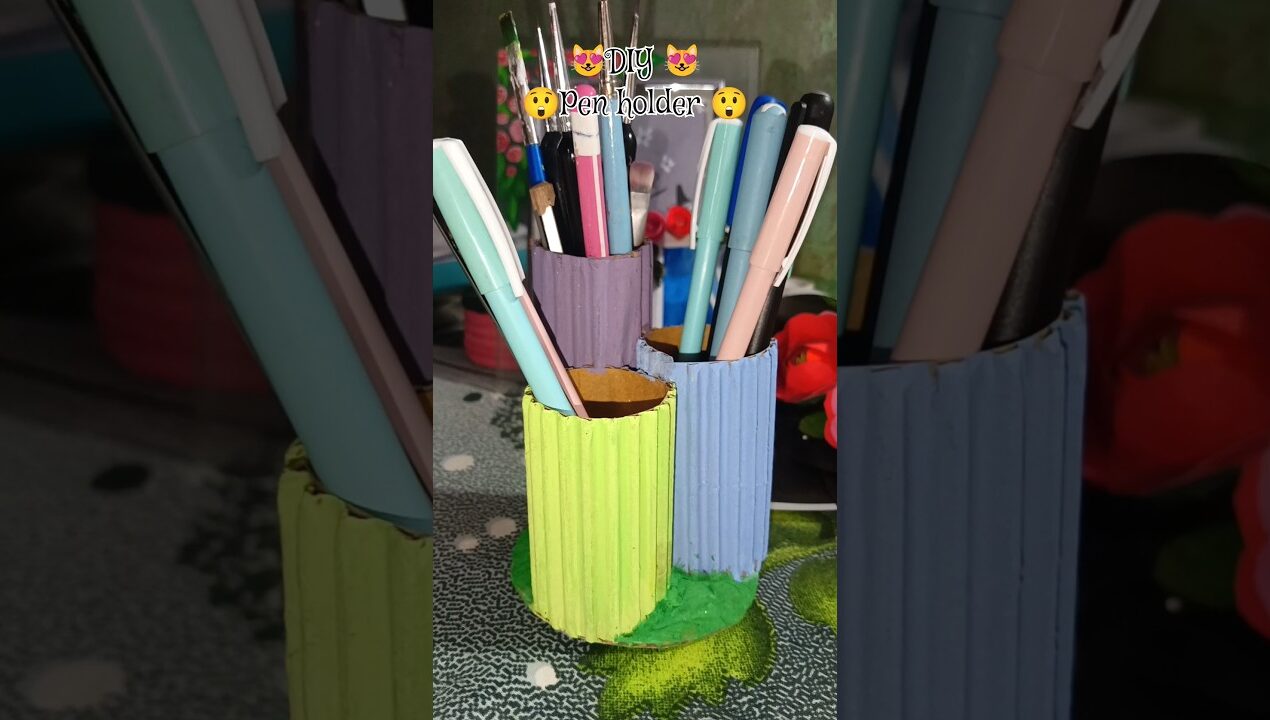 easy pen holder diy😻😻……. #diy #craft #pen holder #pen stand making #table decor ideas#hand made.