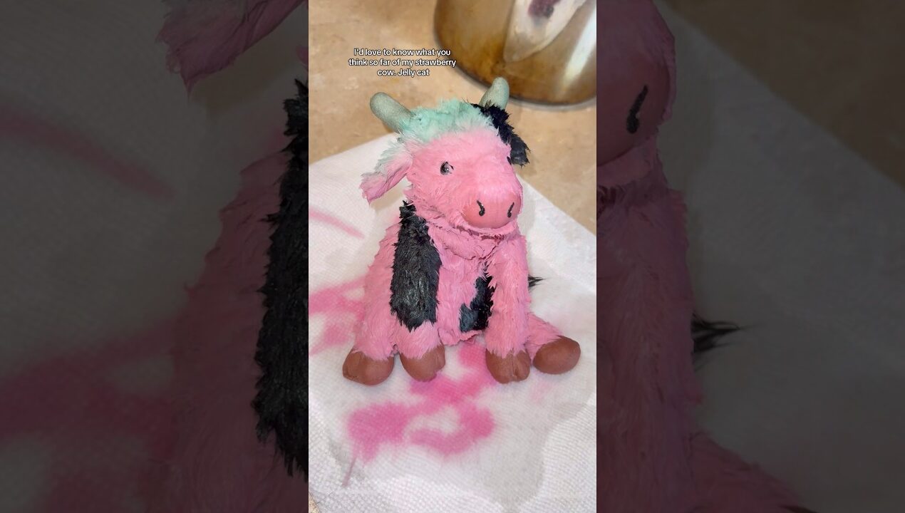 Strawberry cow jellycat 🍓🐮💕 #jellycat #cow #strawberry #customized #diy