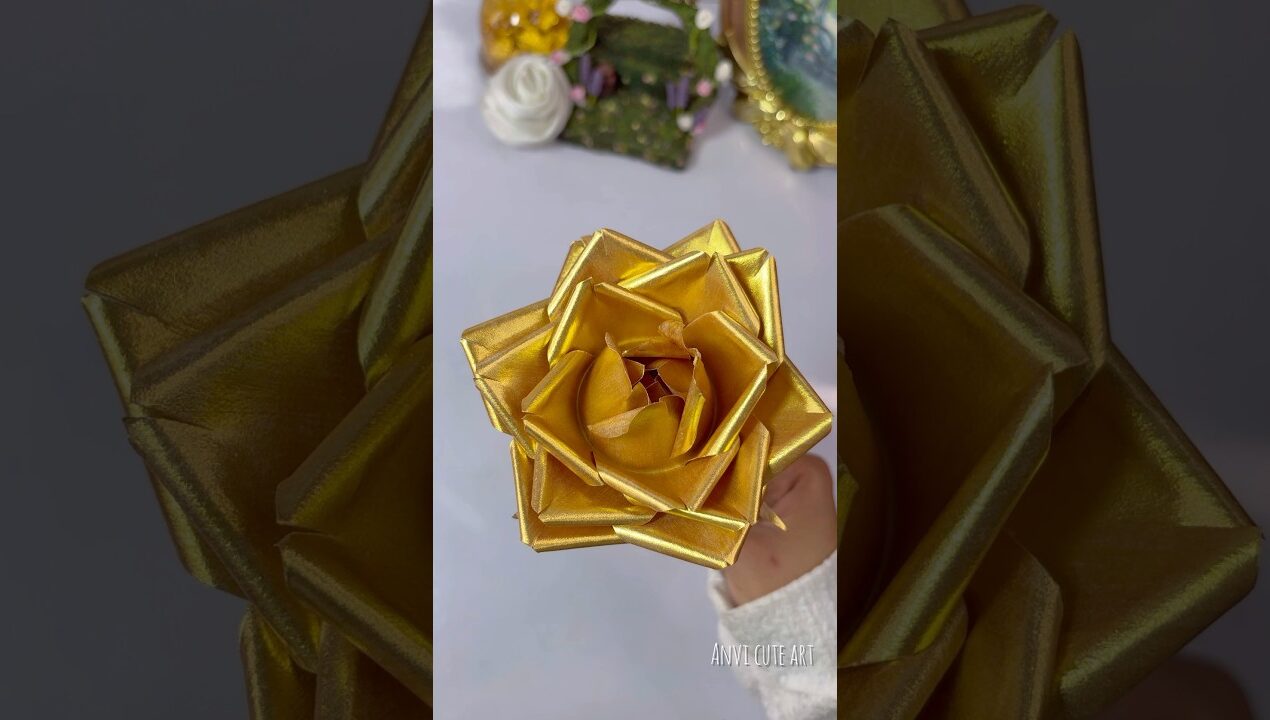 DIY Golden Rose | how to make a paper rose | flower making with paper #shortsviral #craft #diy
