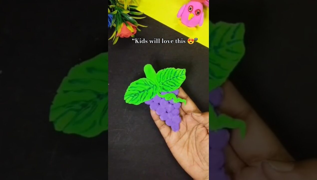 DIY Clay Grapes 🍇 | Super Satisfying Kids Craft 😍#youtubeshorts #viral #kids #shortsfeed #diy #craft