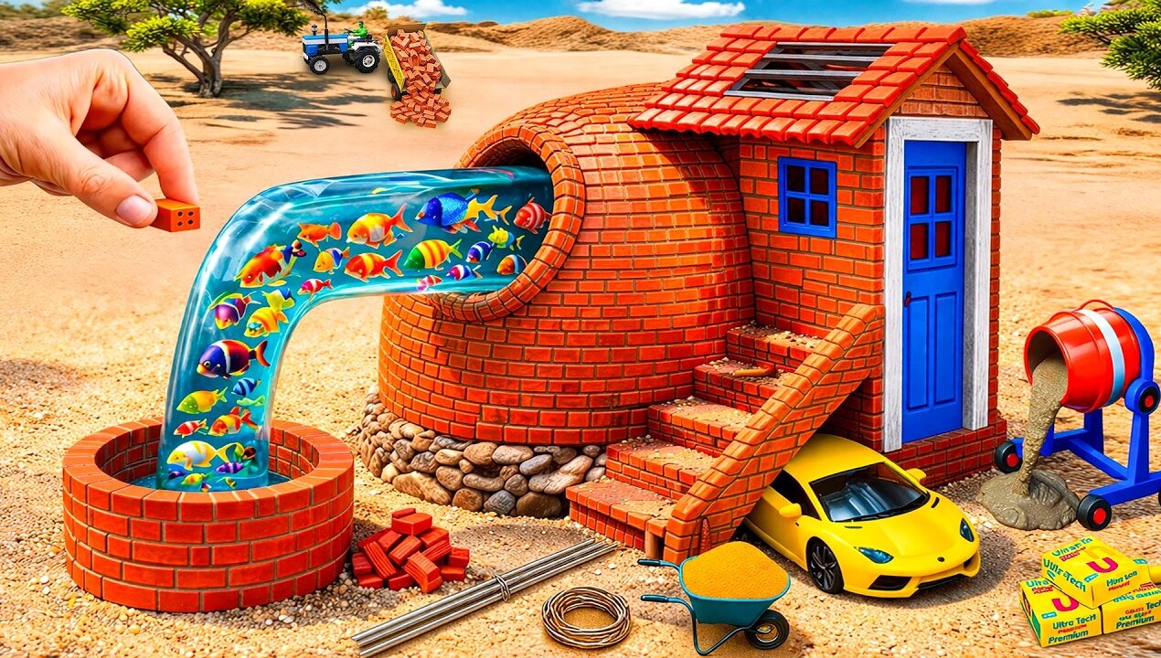 DIY Construction Science Project – Building a Modern Fireproof Fish House and Water Well with Bricks
