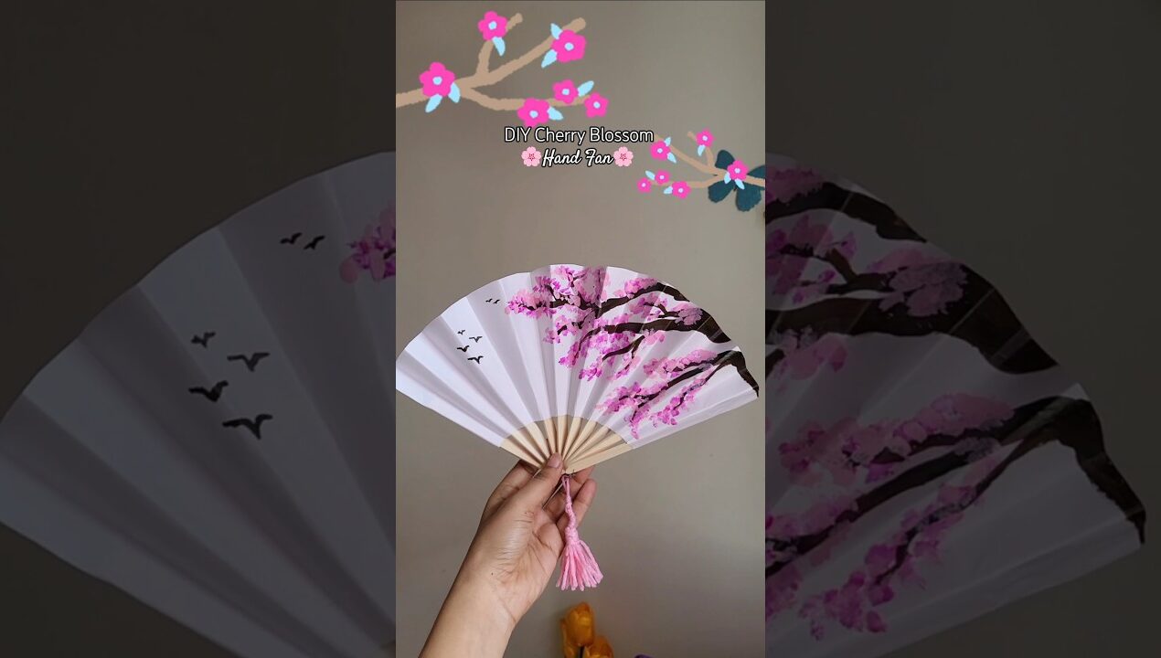 DIY Cherry Blossom hand fan for summer | easy and cute craft idea| #diy #shorts #craft