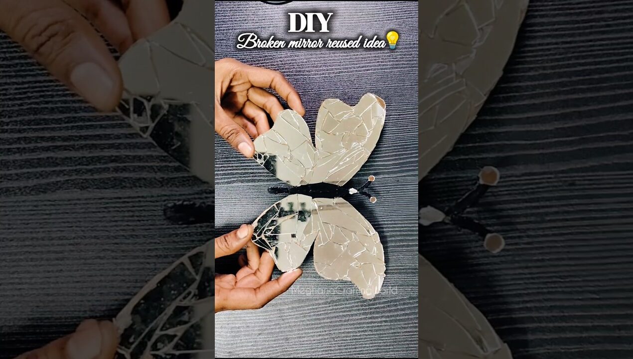 DIY broken mirror reuse idea/beautiful broken mirror butterfly craft#trending #diy #craft#art #viral