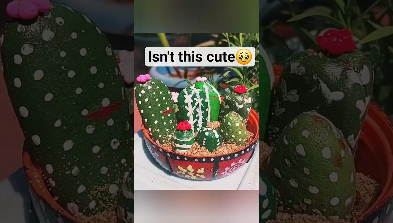 Mini Cute Cactus Garden 🌸 | Easy DIY Stone Art ✨🌵🌷 #art #fun #diy#shorts #artvideos #stoneart